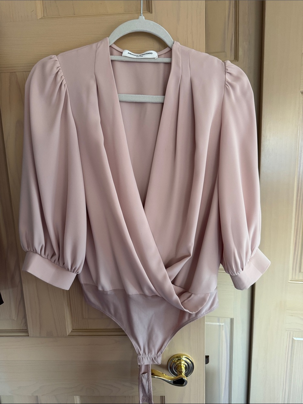 Amanda Uprichard Blush Pink Draped Wrap Bodysuit
